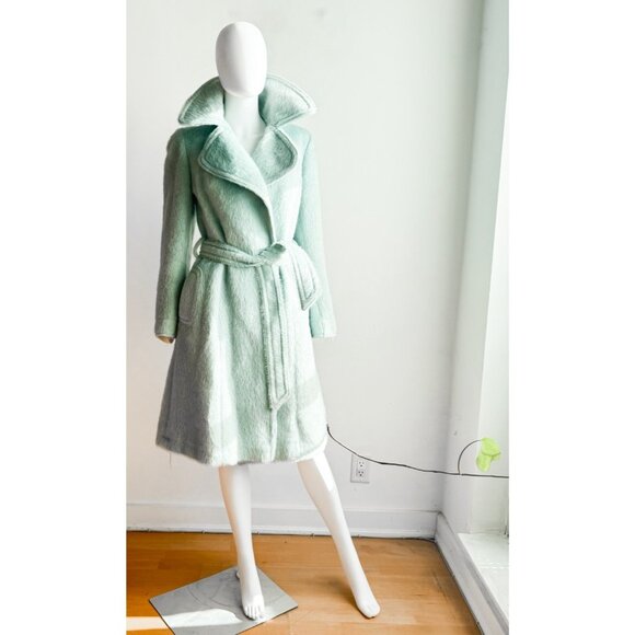 Vintage Wilsons Pastel Blue Mohair Belted Coat S/M - Picture 2 of 9
